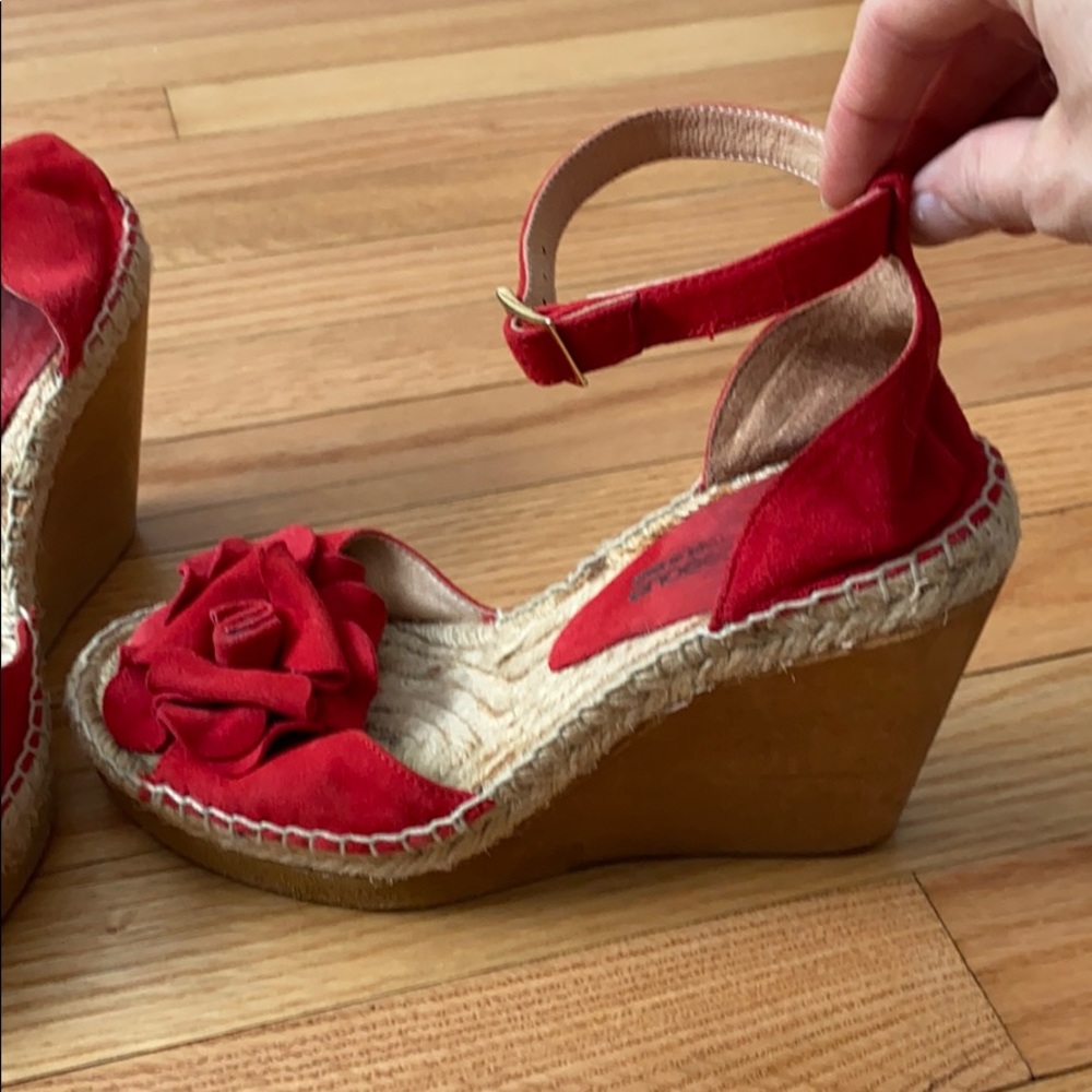 Red Suede Espadrille Wedges - Picture 2 of 8
